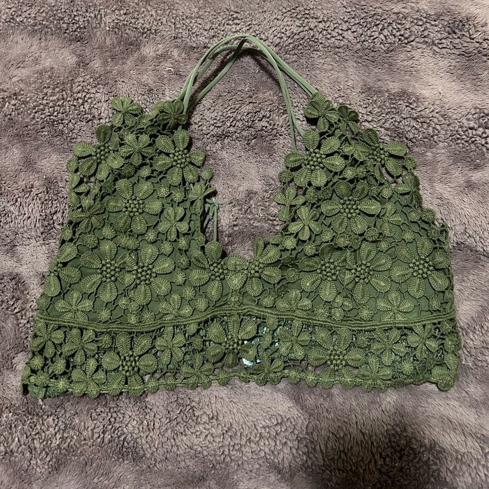 Free People Olive Floral Lace Crop Top